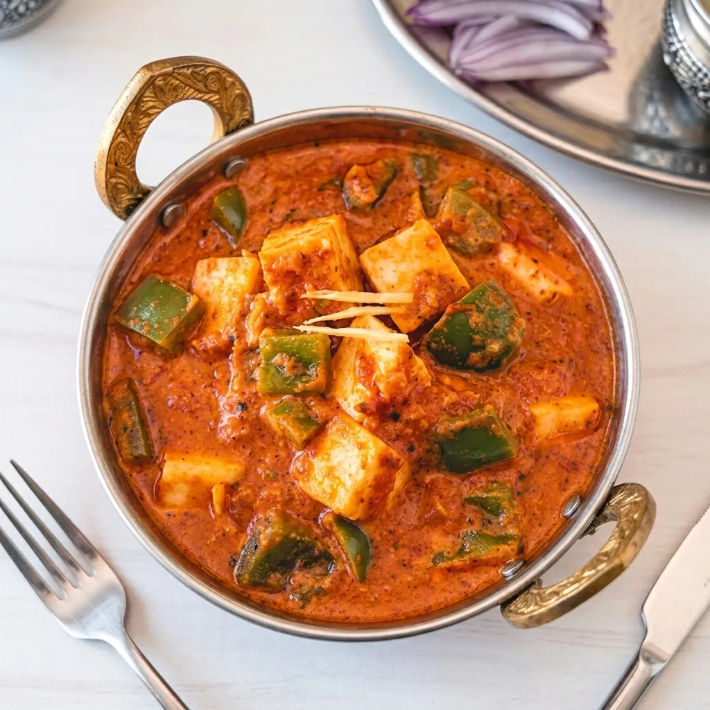 Kadai paneer curry served with fresh roti at our Indian restaurant in Banff