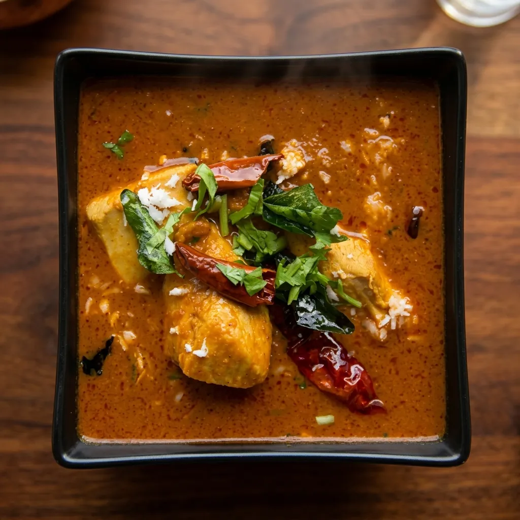 Chicken Chettinad curry with curry leaves and red chillies at Indian Curry House-Banff